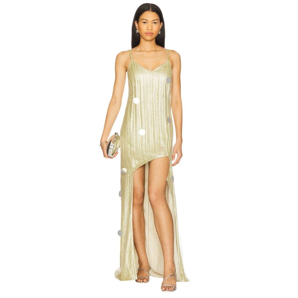 Prabal Gurung Hi Low Slip Dress in Chardonnay 4 New Womens Sequin Maxi Gown